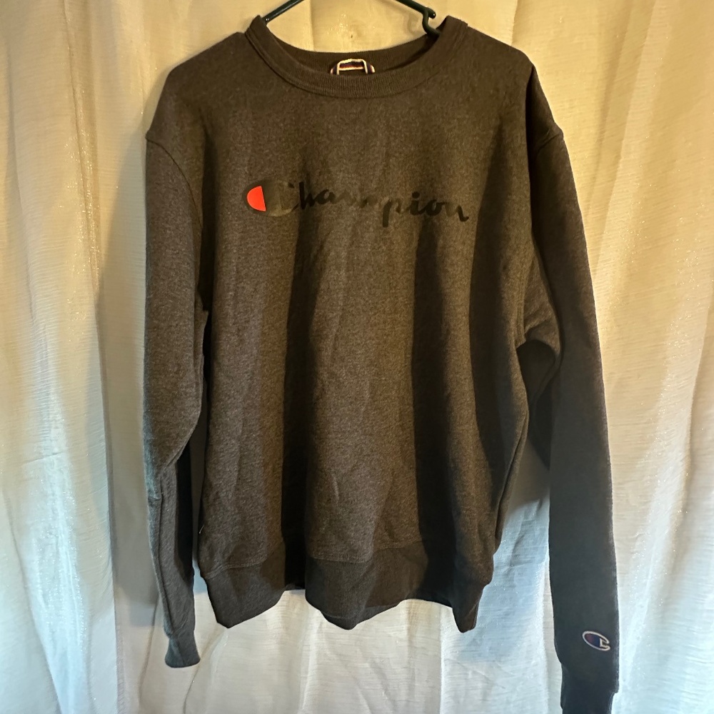 Champion Sweatshirt Sweater XLarge Men's Gray Logo Adult Long Sleeve